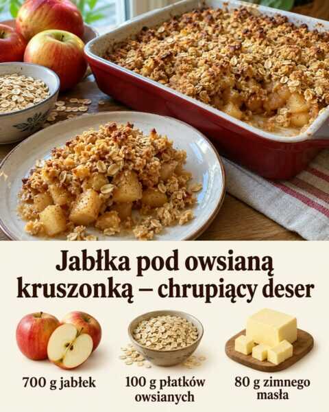 Jabłka pod owsianą kruszonką — chrupiący deser