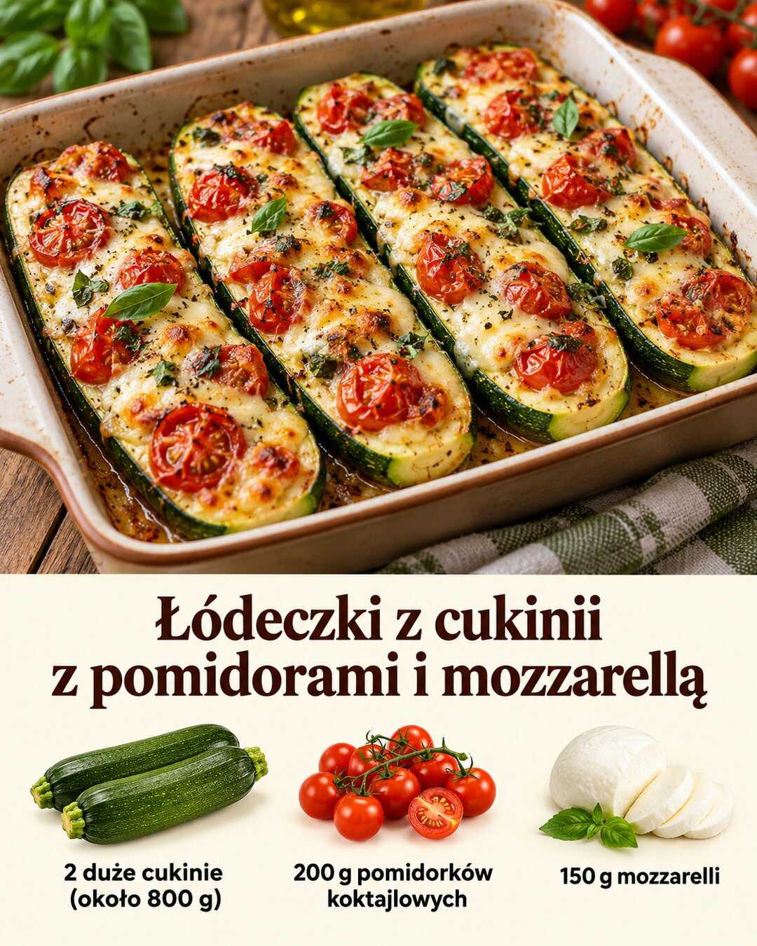 Łódeczki z cukinii z pomidorami i mozzarellą