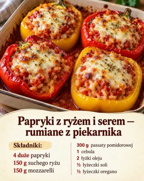 Papryki z ryżem i serem — rumiane z piekarnika