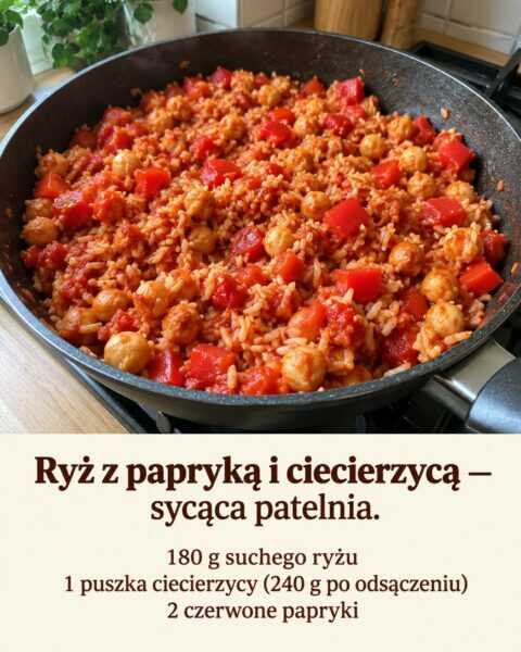 Ryż z papryką i ciecierzycą — sycąca patelnia.