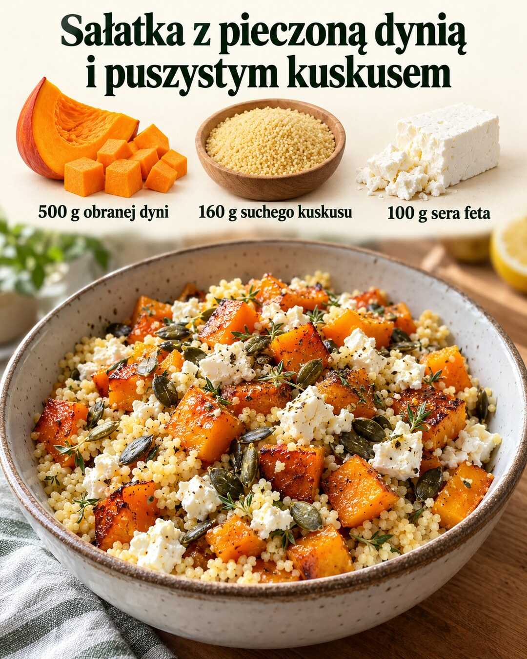 Sałatka z pieczoną dynią i puszystym kuskusem