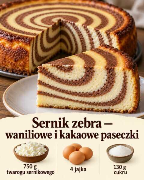 Sernik zebra — waniliowe i kakaowe paseczki
