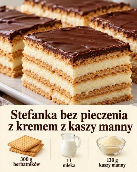 Stefanka bez pieczenia z kremem z kaszy manny