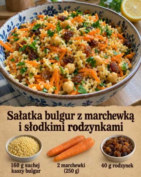 Sałatka bulgur z marchewką i słodkimi rodzynkami
