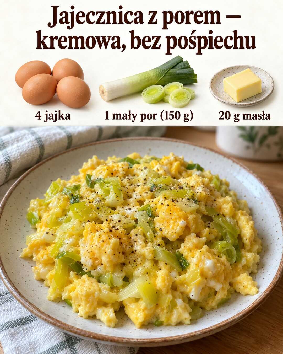 Jajecznica z porem — kremowa, bez pośpiechu