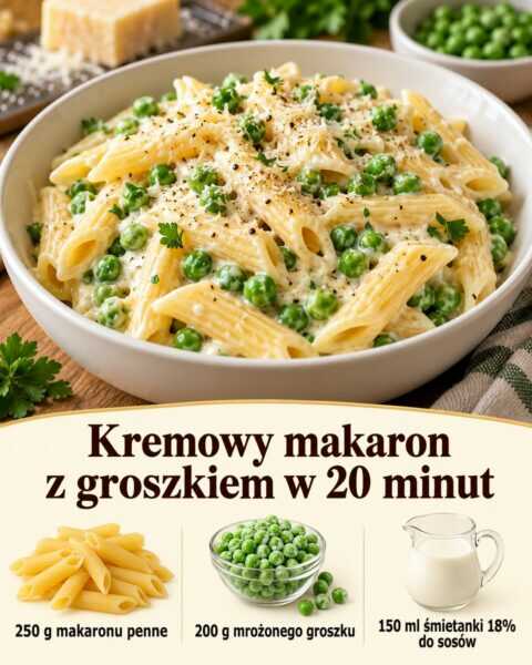 Kremowy makaron z groszkiem w 20 minut