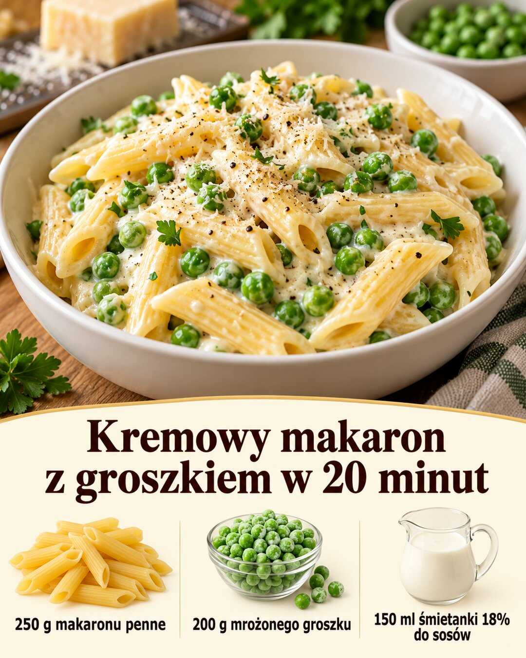 Kremowy makaron z groszkiem w 20 minut