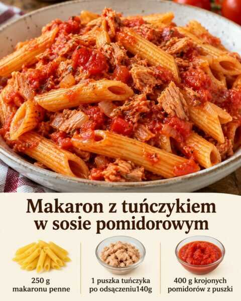 Makaron z tuńczykiem w sosie pomidorowym