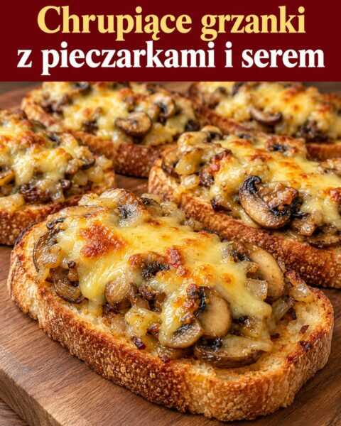 Chrupiące grzanki z pieczarkami i serem