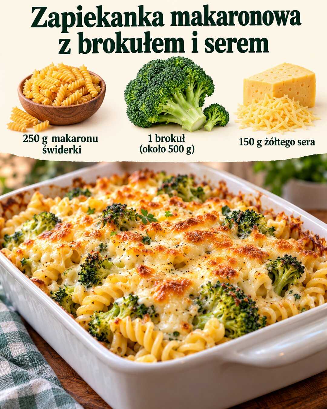 Zapiekanka makaronowa z brokułem i serem