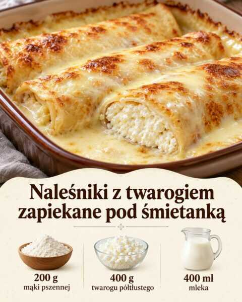 Naleśniki z twarogiem zapiekane pod śmietanką