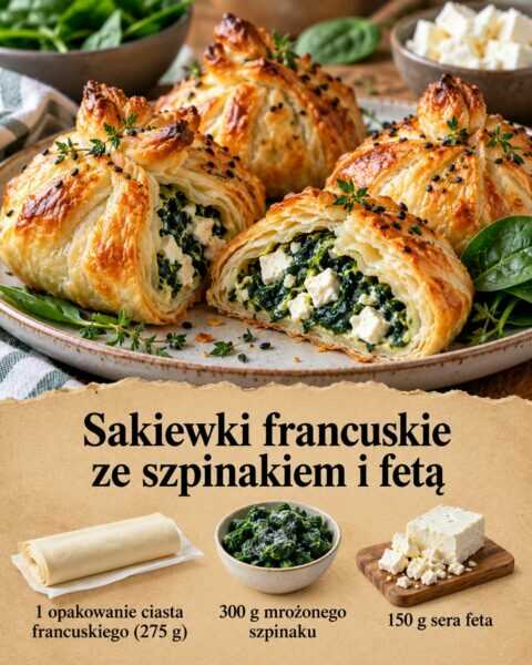 Sakiewki francuskie ze szpinakiem i fetą