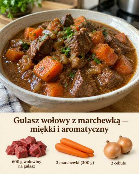 Gulasz wołowy z marchewką — miękki i aromatyczny