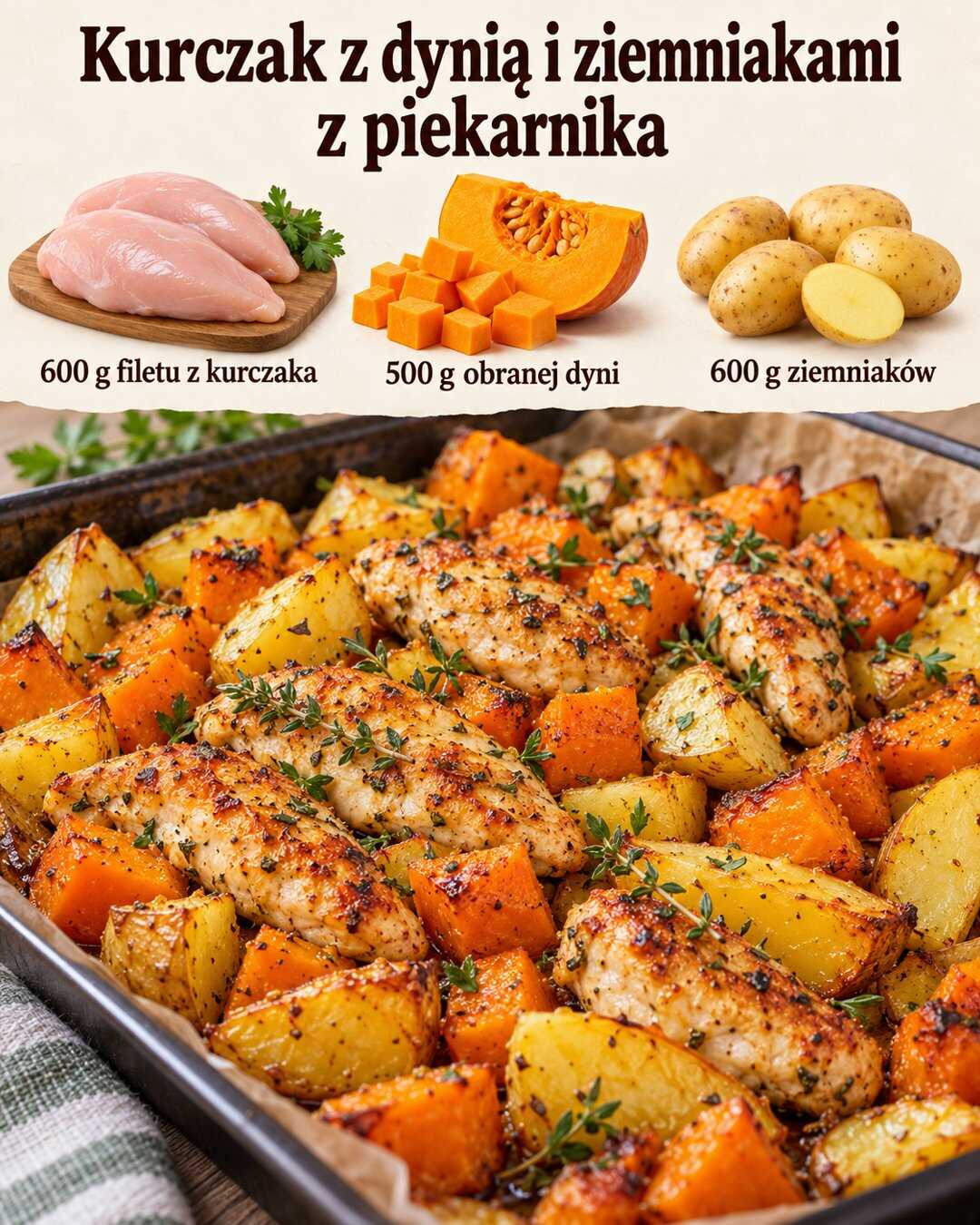 Kurczak z dynią i ziemniakami z piekarnika