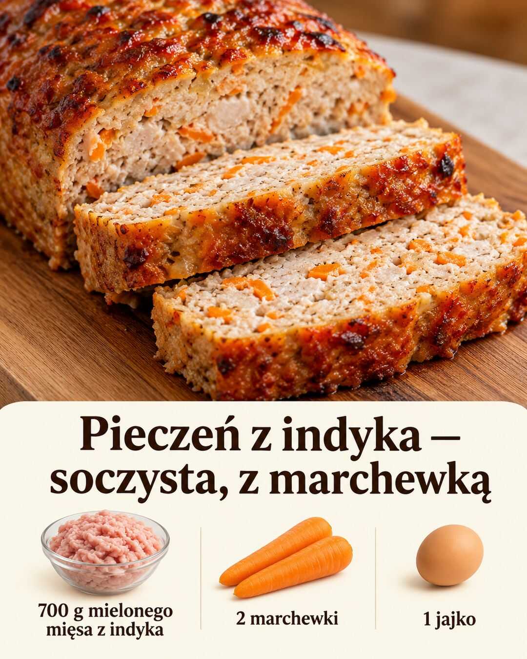 Pieczeń z indyka — soczysta, z marchewką