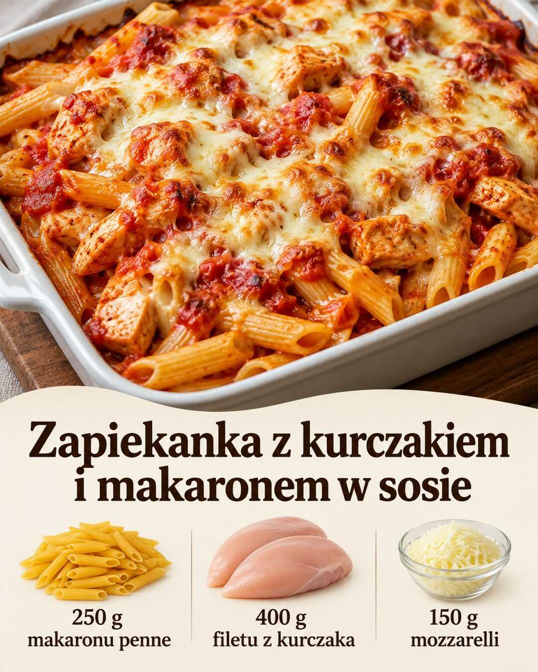 Zapiekanka z kurczakiem i makaronem w sosie