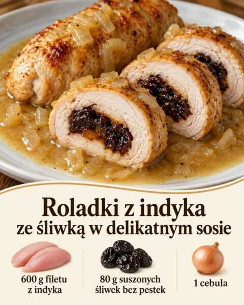 Roladki z indyka ze śliwką w delikatnym sosie