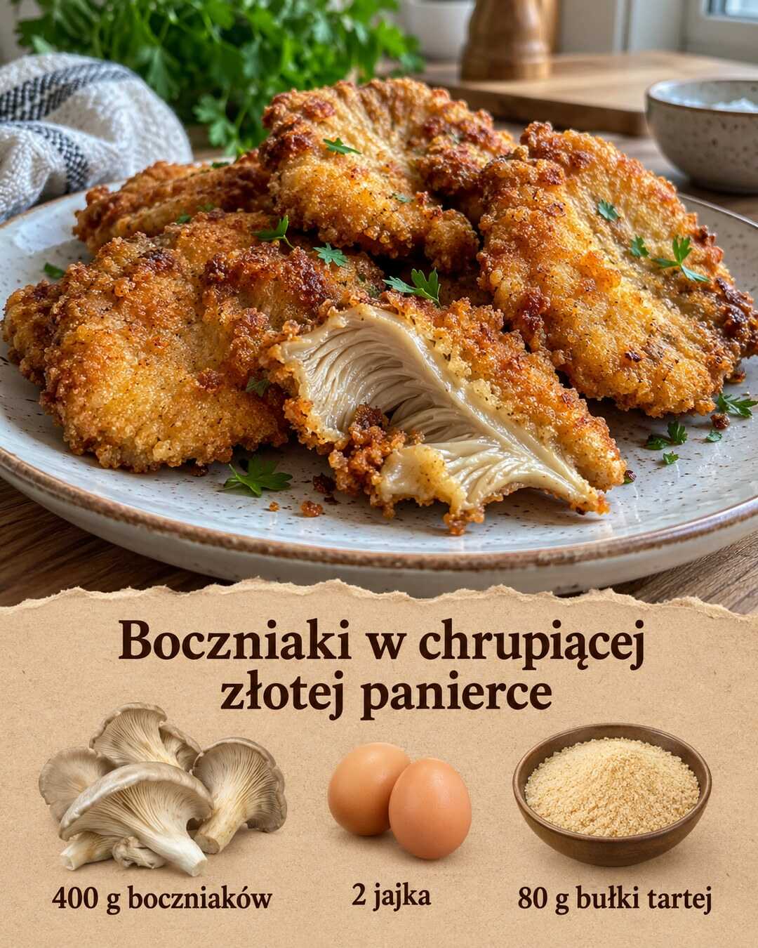 Boczniaki w chrupiącej złotej panierce