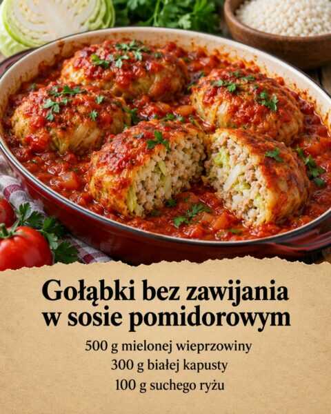 Gołąbki bez zawijania w sosie pomidorowym