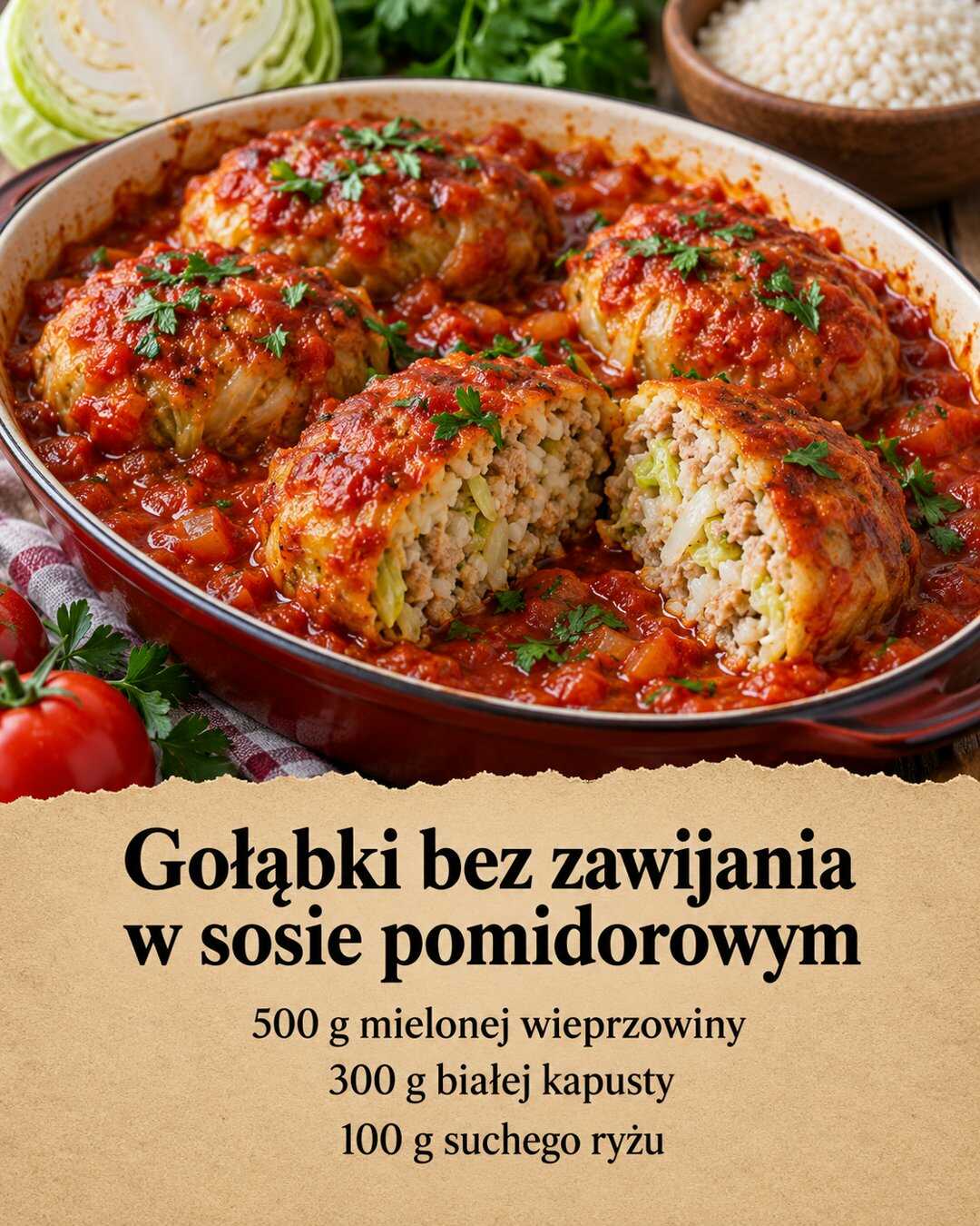 Gołąbki bez zawijania w sosie pomidorowym