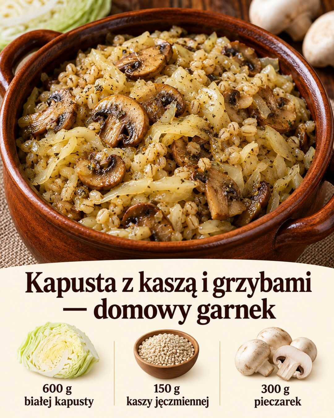 Kapusta z kaszą i grzybami — domowy garnek