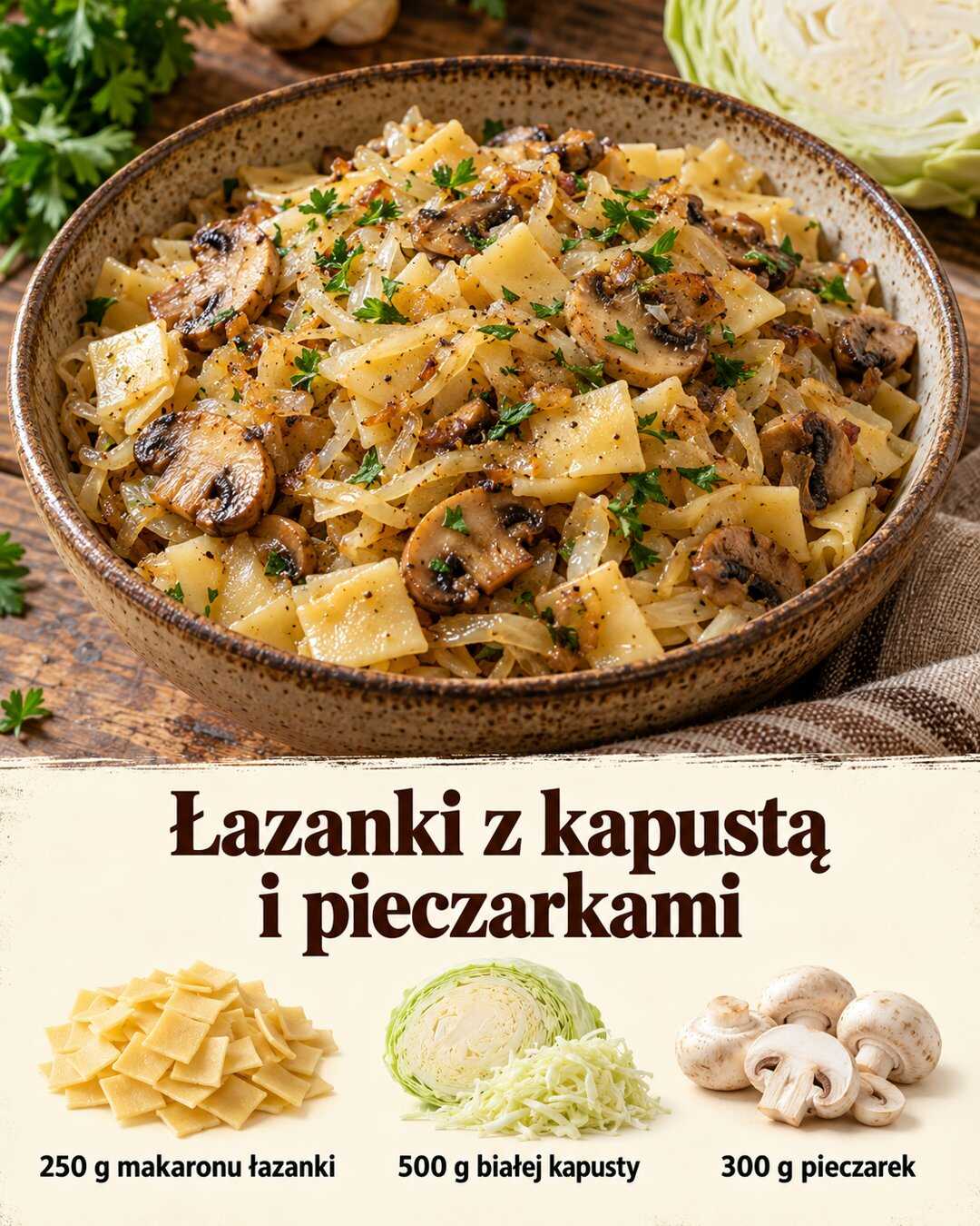 Łazanki z kapustą i pieczarkami