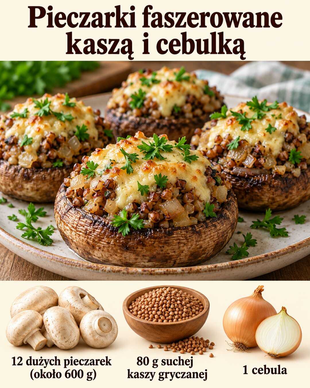 Pieczarki faszerowane kaszą i cebulką