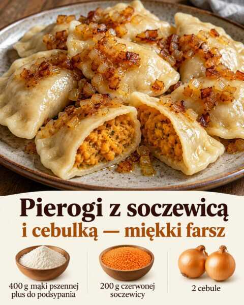 Pierogi z soczewicą i cebulką — miękki farsz