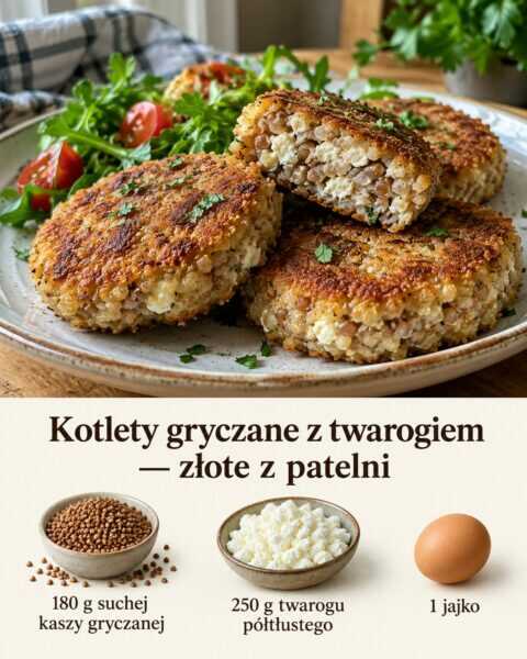 Kotlety gryczane z twarogiem — złote z patelni