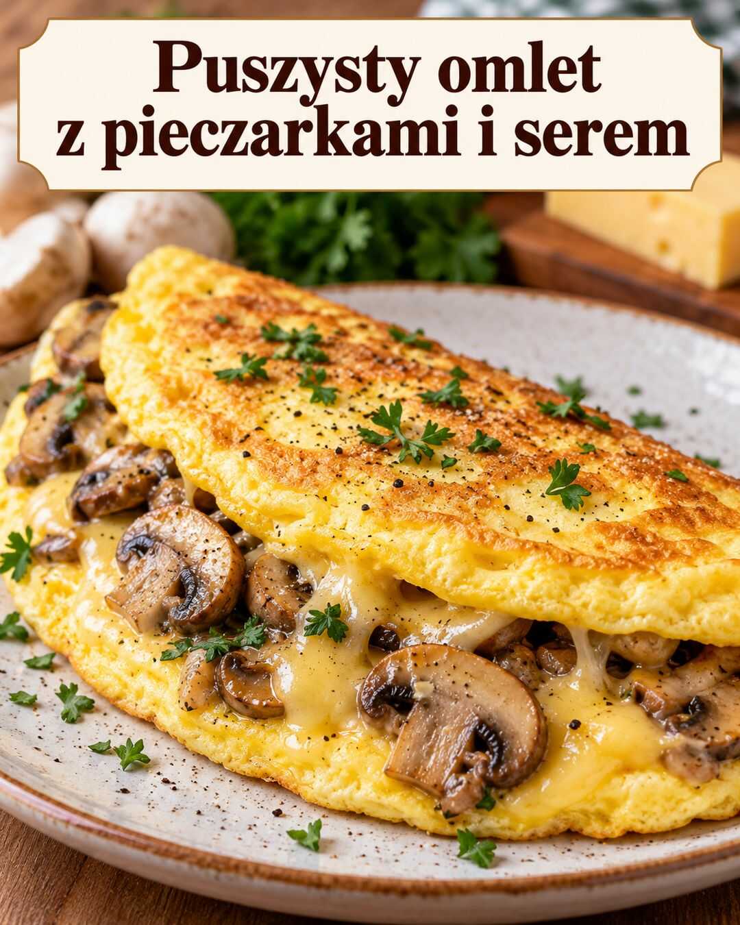 Puszysty omlet z pieczarkami i serem