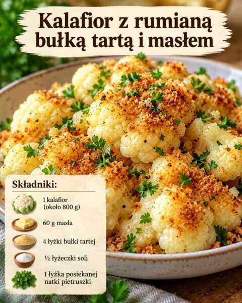 Kalafior z rumianą bułką tartą i masłem