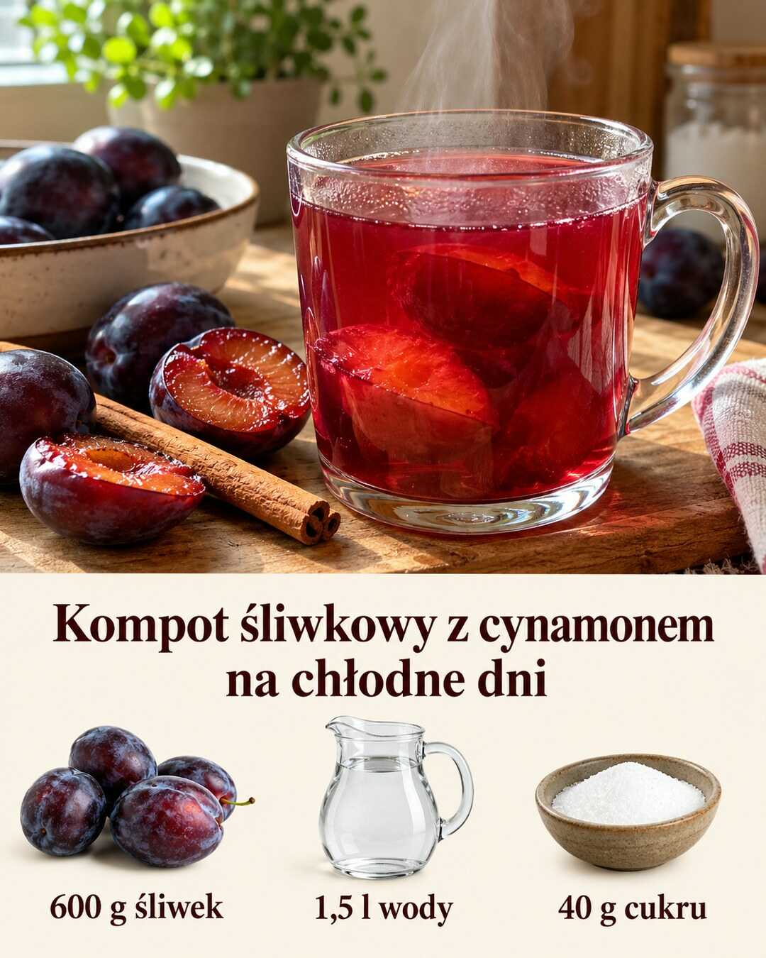 Kompot śliwkowy z cynamonem na chłodne dni