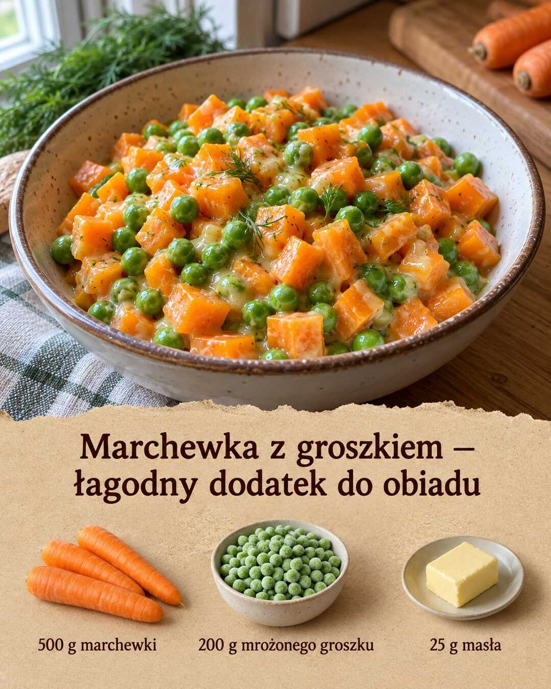 Marchewka z groszkiem — łagodny dodatek do obiadu
