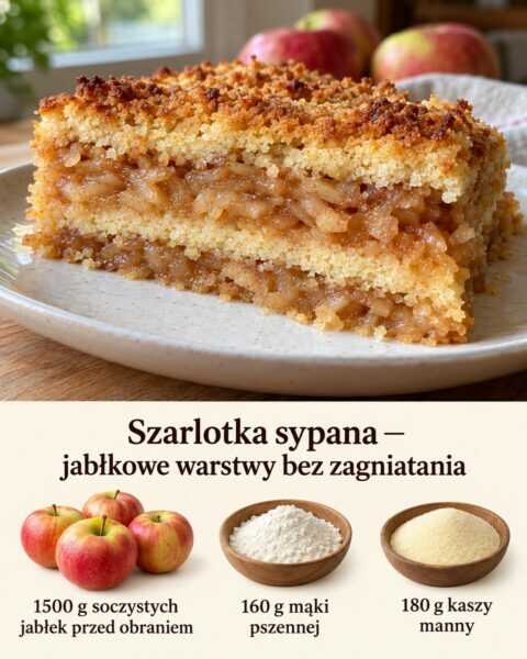 Szarlotka sypana — jabłkowe warstwy bez zagniatania