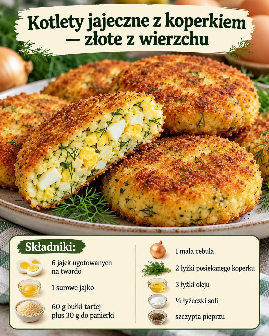 Kotlety jajeczne z koperkiem — złote z wierzchu