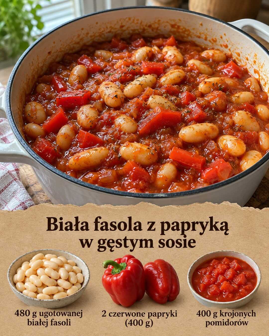 Biała fasola z papryką w gęstym sosie