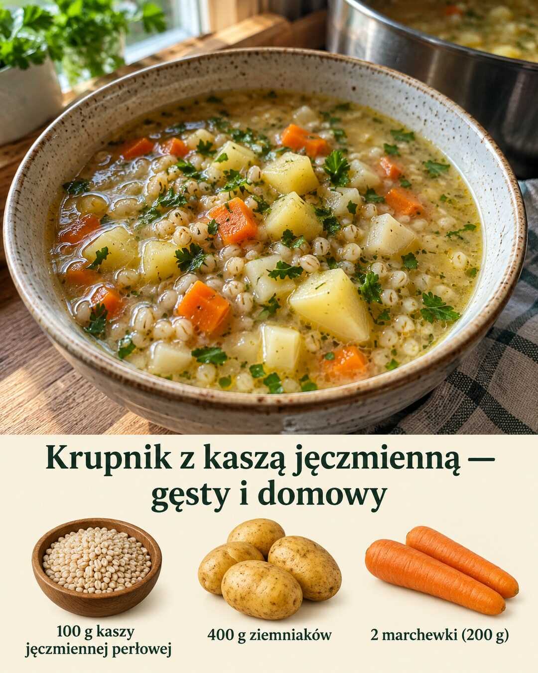 Krupnik z kaszą jęczmienną — gęsty i domowy